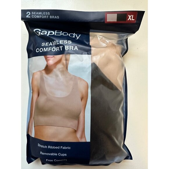 GapBody Women 2-Pack Black/Nude Stretch Rib Tag Free Seamless Comfort Bras XL NI - Picture 1 of 2